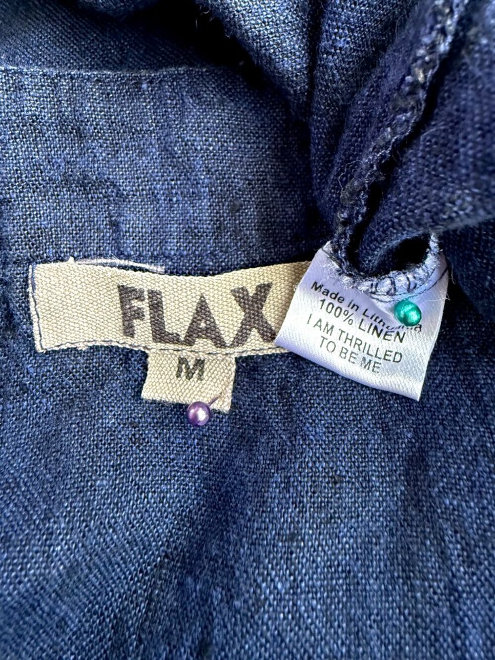 Flax Linen Top Dark Blue Sleeveless Scoop Neck (M) - Picture 6 of 8